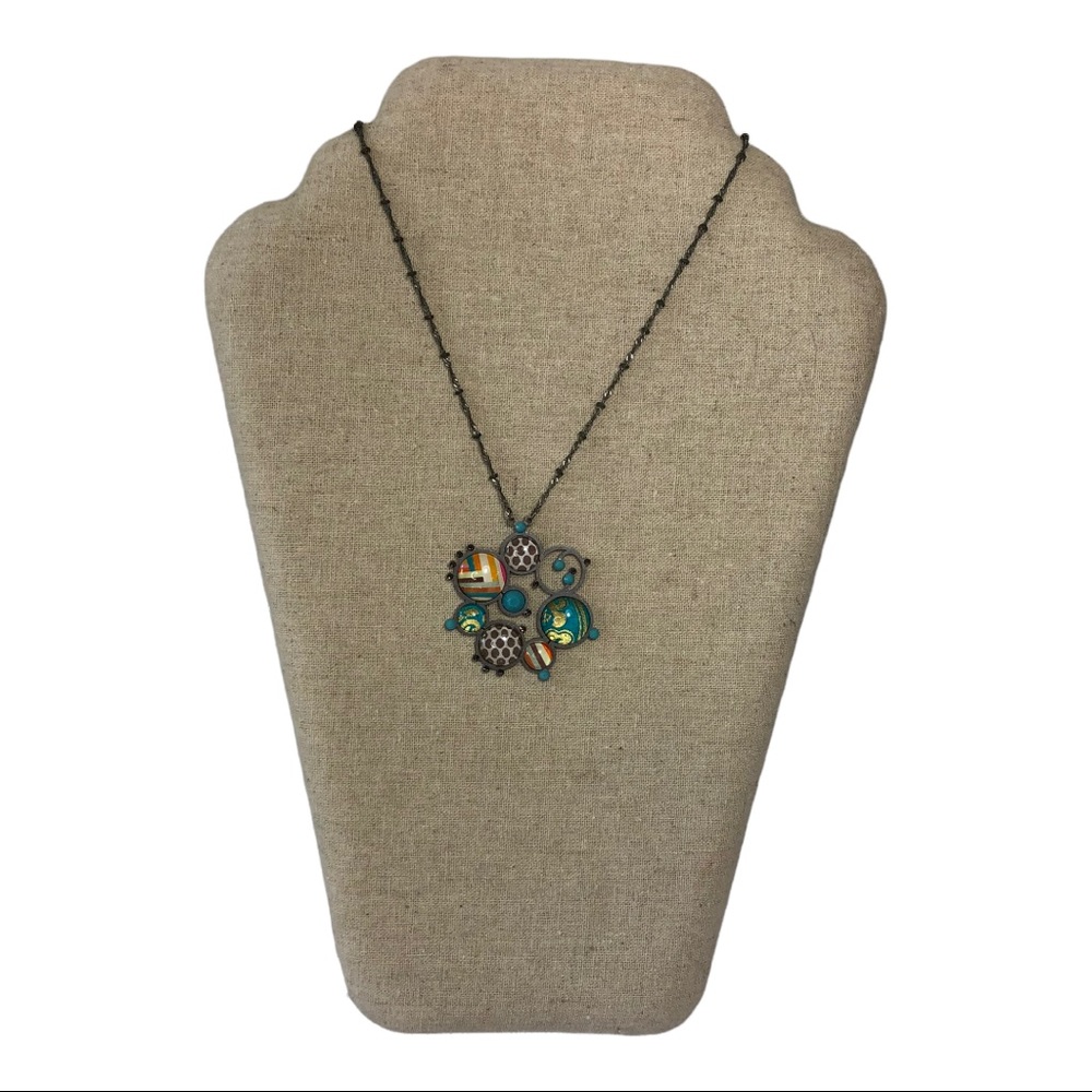 Vacation Beachy Cruise Wear Teal Blue Flower Necklace & Earrings by zoky doky - Picture 4 of 12